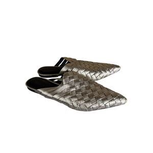 Sigerson Morrison Silver Woven Leather Mules Pointed Toe Flats Size 9.5